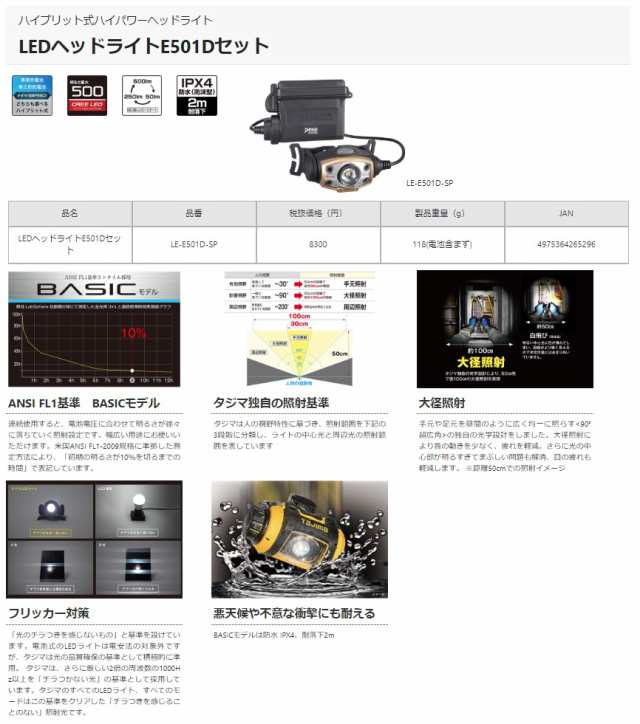 タジマ LEDヘッドライトE501Dセット LE-E501D-SP サイズ38mmx87mmx55mm ...