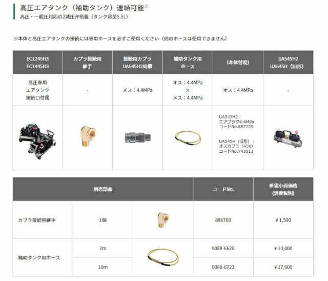 HiKOKI 高圧エアコンプレッサ EC1445H3(CTN) 改 セキュリティ機能なし 50/60Hz 空気タンク容量12L 釘打機用エアコンプレッサ  日立 ハイコの通販はau PAY マーケット - カナジンau PAY マーケット店 | au PAY マーケット－通販サイト