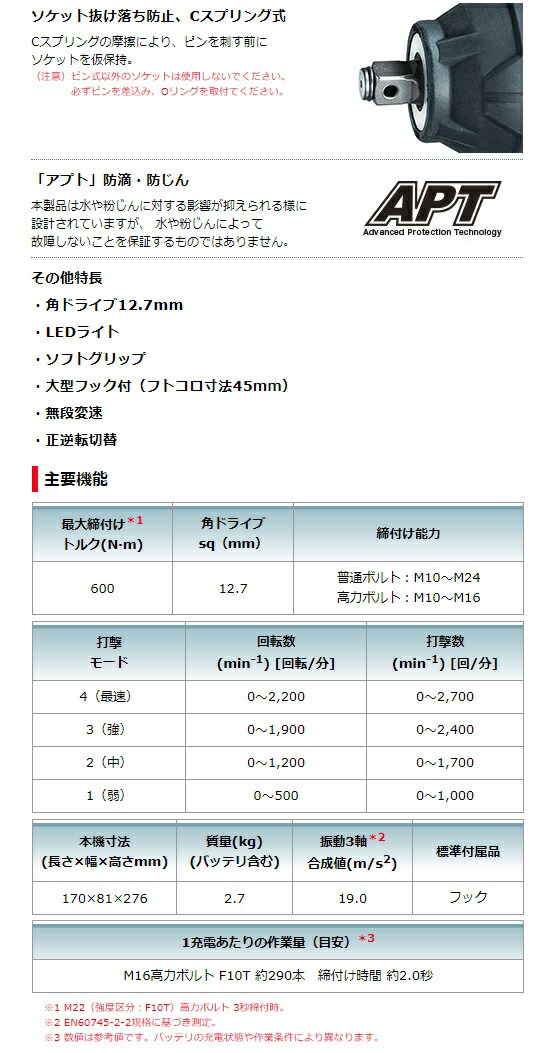 マキタ 充電式インパクトレンチ TW700DZ+バッテリBL1830B+充電器DC18WC付 18V対応 makita 当店オリジナルセット品_3