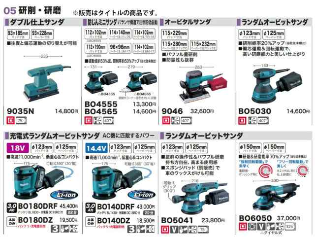 マキタ 125mm 充電式ランダムオービットサンダ BO180DZ+バッテリBL1860B+充電器DC18RF付 18V対応 makita 当店オリジナルセット品