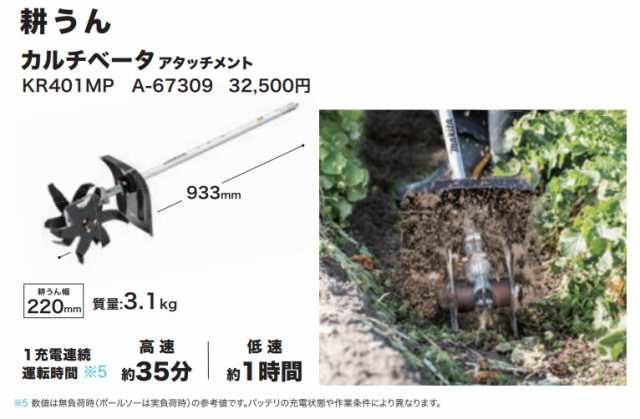 マキタ) カルチベータアタッチメント A-67309 KR401MP 長さ933mm