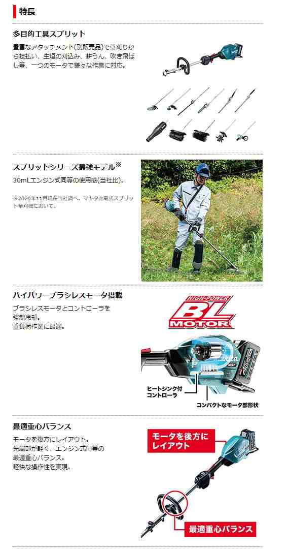 海外輸入 Total Homesマキタ makita 充電式スプリット草刈機 MUX01GRMM 40VMAX