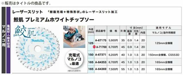 ネコポス可 (マキタ) 125mm 鮫肌 プレミアムホワイトチップソー A