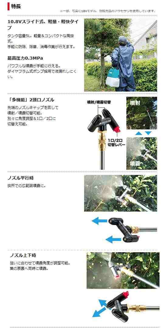 マキタ) 充電式噴霧器 MUS053DWH バッテリBL1015+充電器DC10WC付 タンク容量5L 最高圧力0.3MPa 10.8Vスライド式対応  makitaの通販はau PAY マーケット カナジンau PAY マーケット店 au PAY マーケット－通販サイト