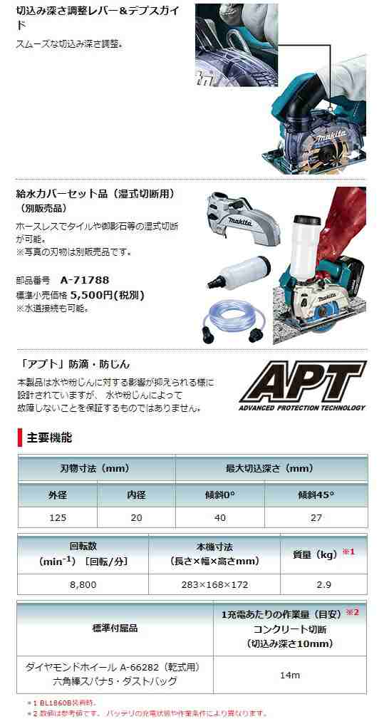 マキタ 125mm充電式防じんカッタ CC500DZ+バッテリBL1830B+充電器DC18WC付 18V対応 makita 当店オリジナルセット品