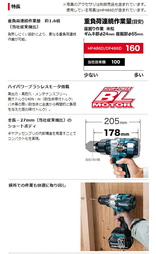 (マキタ) 充電式ドライバドリル DF486DRGX バッテリBL1860Bx2+充電器DC18RF+ケース付 鉄工13mm・木工50mm 18V対応 makita