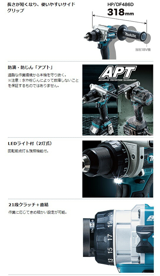 (マキタ) 充電式ドライバドリル DF486DRGX バッテリBL1860Bx2+充電器DC18RF+ケース付 鉄工13mm・木工50mm 18V対応 makita