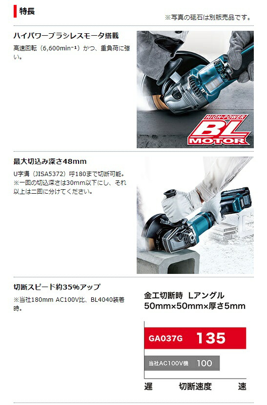 マキタ 充電式ディスクグラインダ パドルスイッチ GA037GRMX バッテリBL4040x2本+充電器DC40RA+ケース付 外径180mm 40Vmax対応 makita 特_2