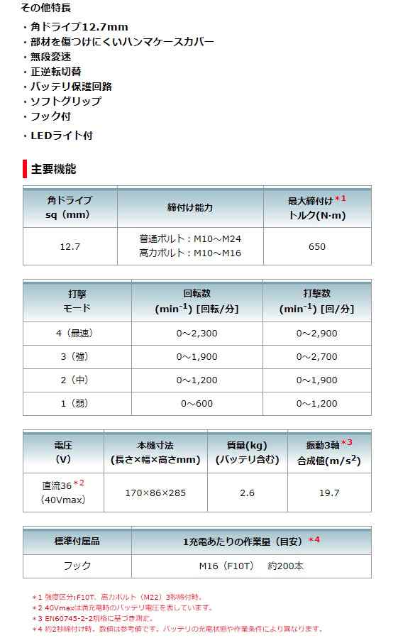 マキタ) 充電式インパクトレンチ TW007GZ 本体のみ 角ドライブ12.7mm C