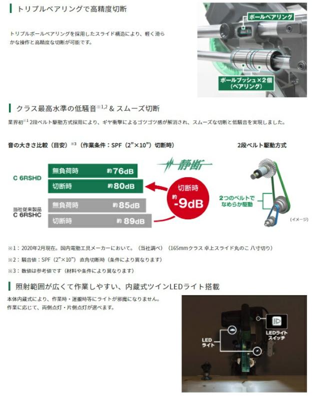 (HiKOKI) 165mm 卓上スライド丸のこ C6RSHD(K) 黒鯱チップソー付 レーザーマーカ搭載 接触予防装置型式検定合格品 ハイコーキ 日立 大型商品_3