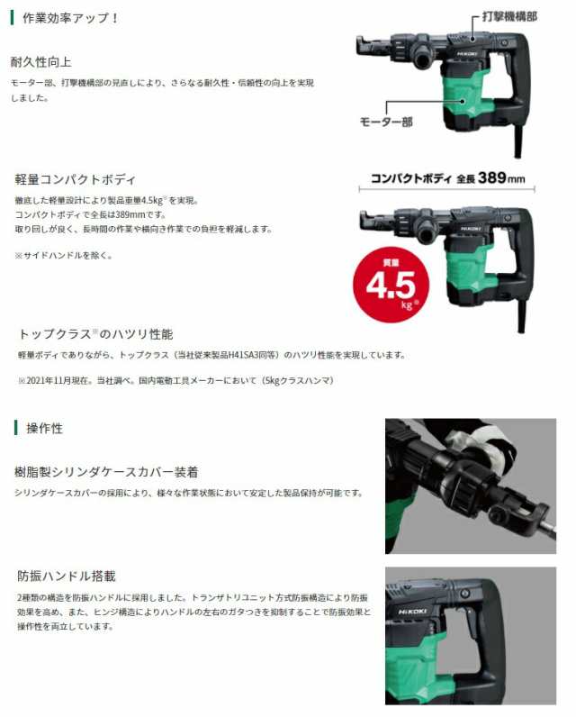 HiKOKI ハンマ 六角シャンクタイプ H41SA4 ケース+サイドハンドル+