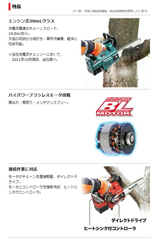 (マキタ) 充電式チェンソー MUC002GRDX 青 バッテリBL4025x2本+充電器DC40RA付 ガイドバー長さ250mm 40Vmax対応 makita_2