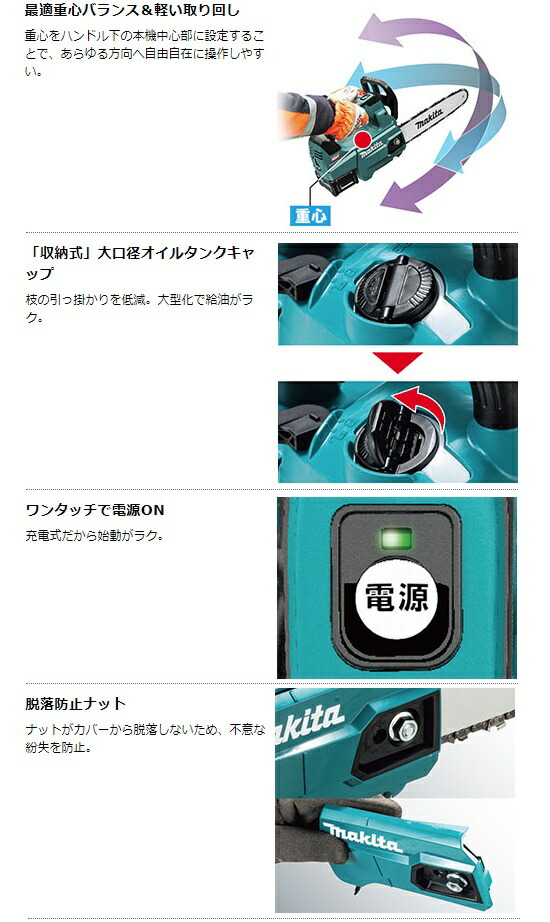 (マキタ) 充電式チェンソー MUC002GRDX 青 バッテリBL4025x2本+充電器DC40RA付 ガイドバー長さ250mm 40Vmax対応 makita_4