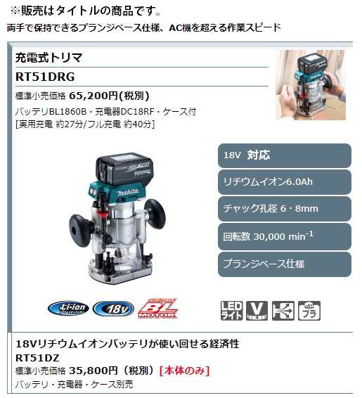 マキタ) 充電式トリマ RT51DZ 本体のみ プランジベース仕様 ハイパワーブラシレスモータ搭載 18V対応 makitaの通販はau PAY  マーケット - カナジンau PAY マーケット店 | au PAY マーケット－通販サイト