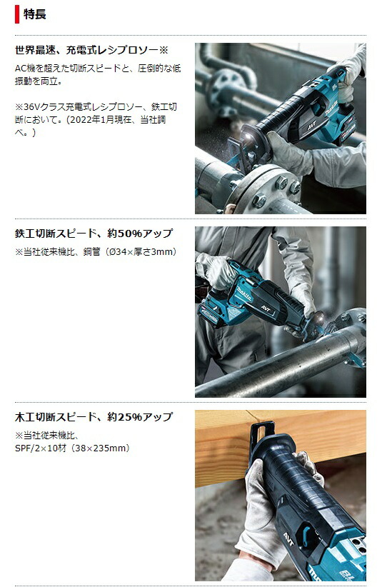 マキタ) 充電式レシプロソー JR002GZ 本体のみ 高耐久仕様 マキタ) 充電式レシプロソー JR002GZ 本体のみ 高耐久仕様