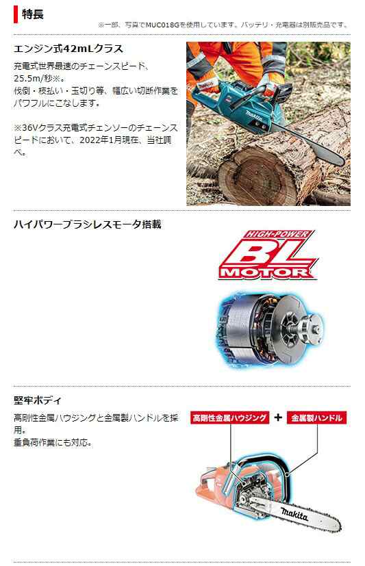 makita マキタ 充電式チェーンソー ＭＵＣ０１９ＧＺ２-