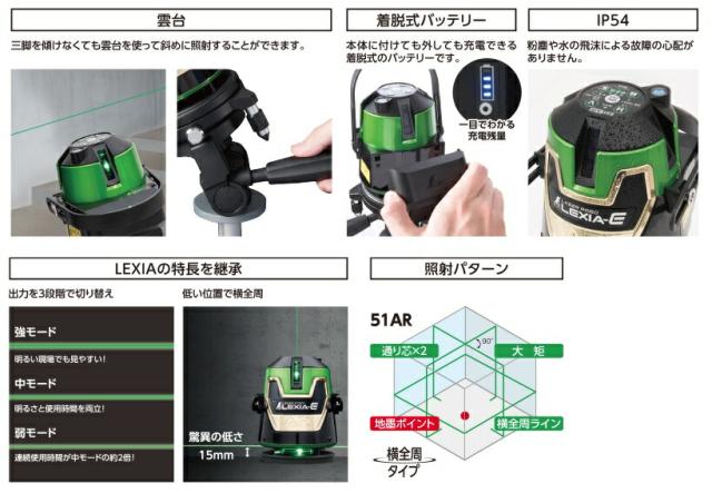 シンワ レーザー墨出し器 70887 レーザーロボ LEXIA-E 51AR グリーン 振動に強いセンサー+モーター方式 グリーンレーザー墨出器 。_2