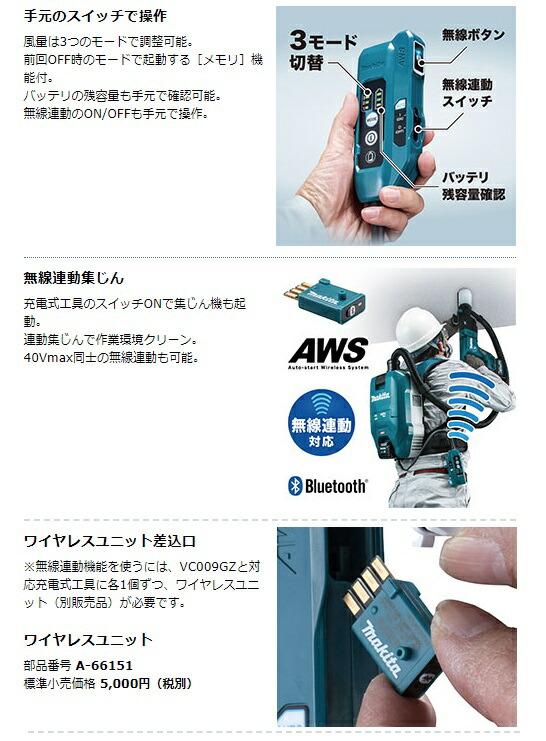 マキタ 充電式背負集じん機 VC009GZ 本体のみ 集じん容量2.0L 粉じん専用 電動工具接続用 40Vmax対応 makita 特_3