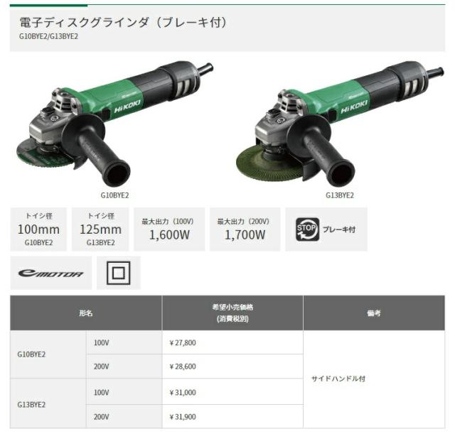 HiKOKI) 125mm 電子ディスクグラインダ (ブレーキ付) G13BYE2 100V