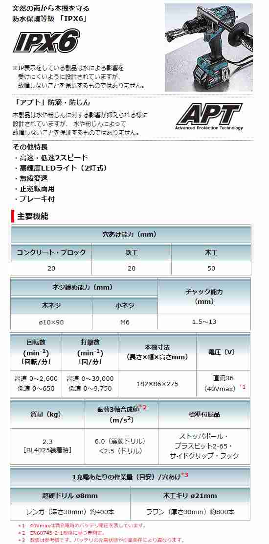 (マキタ) 充電式震動ドライバドリル HP001GRDX バッテリBL4025x2本+充電器DC40RA+ケース付 40Vmax対応 makita