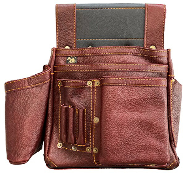 ふくろ倶楽部 朱雀「RED」四型 SZ-834R 朱雀シリーズ シュリンクエンボス牛革+人工皮革 釘袋 腰袋 H320(220)xW220xD50mm 101067 在庫