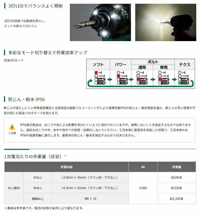 在庫 冬祭り HiKOKI コードレスインパクトドライバ WH12DCA(2LS) フル