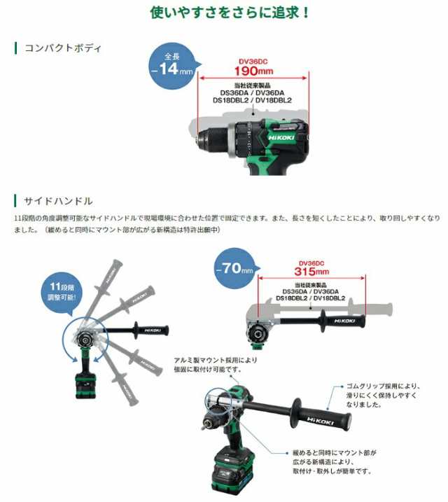 秋祭り 在庫 HiKOKI コードレス振動ドライバドリル DV36DC(NN) 本体+