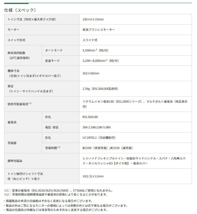 HiKOKI コードレスディスクグラインダ G1810DB(NN)+バッテリBSL36A18X+充電器UC18YDL2付 18V対応 日立 ハイコーキ 当店オリジナルセット_5