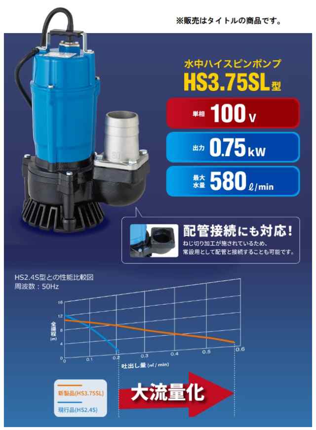 現品限り一斉値下げ！】 鶴見製作所 ツルミポンプ 水中ハイスピンポンプ HS2.4S 非自動形 電源：100V 60Hz 西日本用 