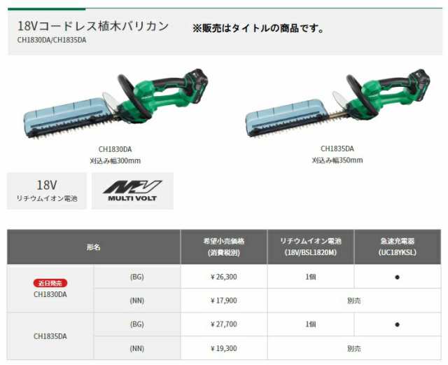 HiKOKI コードレス植木バリカン CH1835DA(NN) 本体のみ 刈込幅350mm 18V対応 ハイコーキ 日立の通販は alexiscoates.com