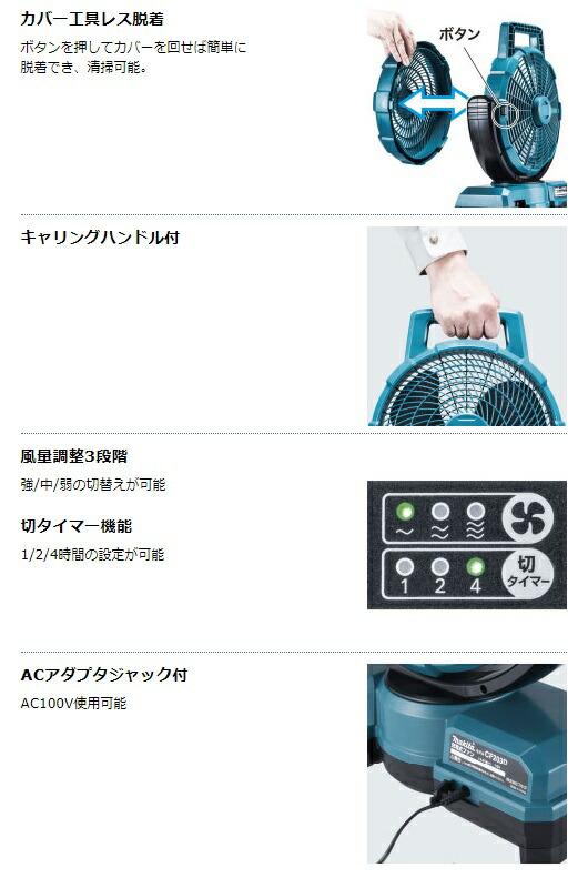 マキタ 充電式ファン CF203DZ(青)+バッテリBL1830B+充電器DC18WC付 14V