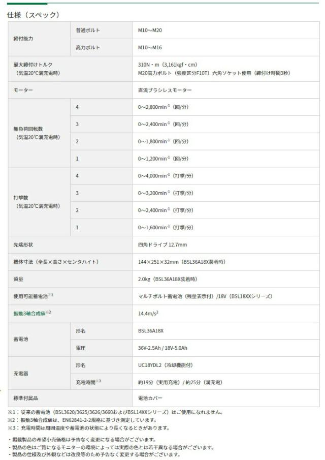 HiKOKI コードレスインパクトレンチ WR18DH(NN)+バッテリBSL36A18X+充電器UC18YDL2付 18V対応 日立 ハイコーキ 当店オリジナルセット_4