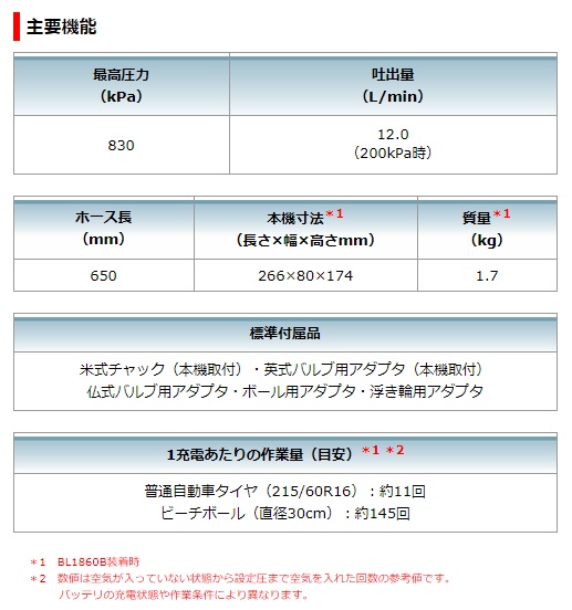 (マキタ) 充電式空気入れ MP180DRG バッテリBL1860B+充電器DC18RF+ケース付 最高圧力830kPa 18V対応 makita