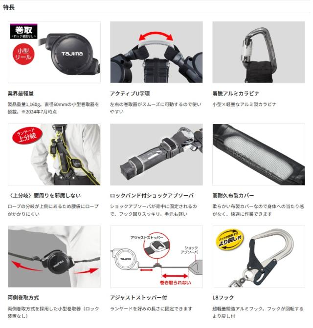 新規格 タジマ A4CR150F-WL8 ハーネス用ランヤードCR150F ダブルL8 TJMデザイン TAJIMA 268846 ’_5