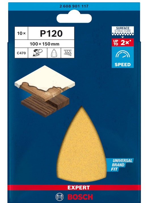 (ボッシュ) 2608901117 サンディングペーパー 120 三角形 10枚入 サイズ100x150mm EXPERT BOSCH ネコポス可