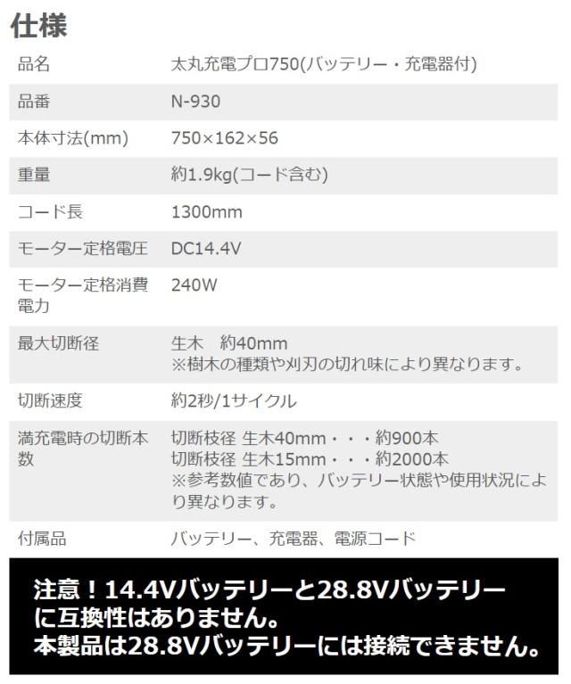 ニシガキ N-930 太丸充電プロ750 バッテリ+充電器付 電動太枝切鋏 パワータイプ 。_4