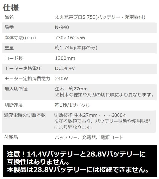 ニシガキ N-940 太丸充電プロS750 バッテリ+充電器付 電動太枝切鋏 スピードタイプ 。_4