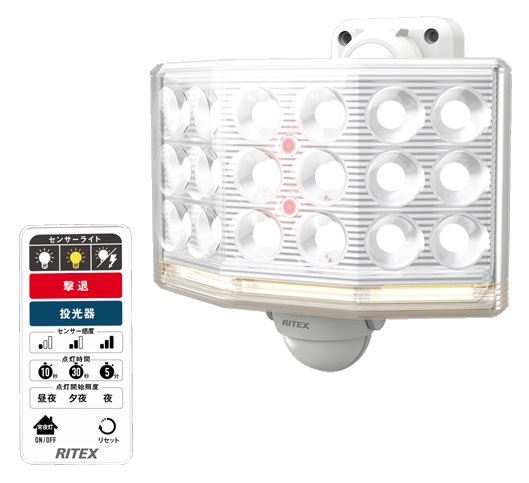 ムサシ LED-AC1018 18Wワイド フリーアーム式LEDセンサーライト リモコン付 屋外向け RITEX musashi ’
