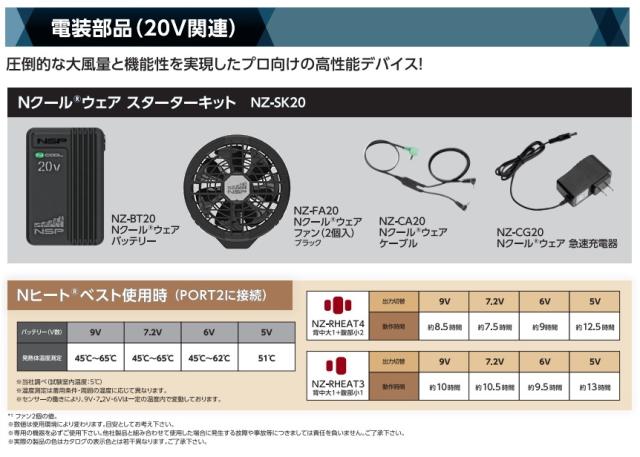 NZ-SK20 Nクールウェア用スターターキット ブラック 20V専用 8216120