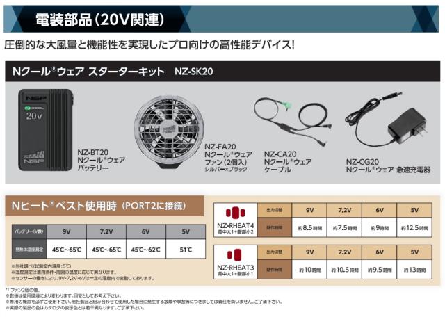 NZ-SK20 Nクールウェア用スターターキット シルバーxブラック 20V専用 8215800 NSP