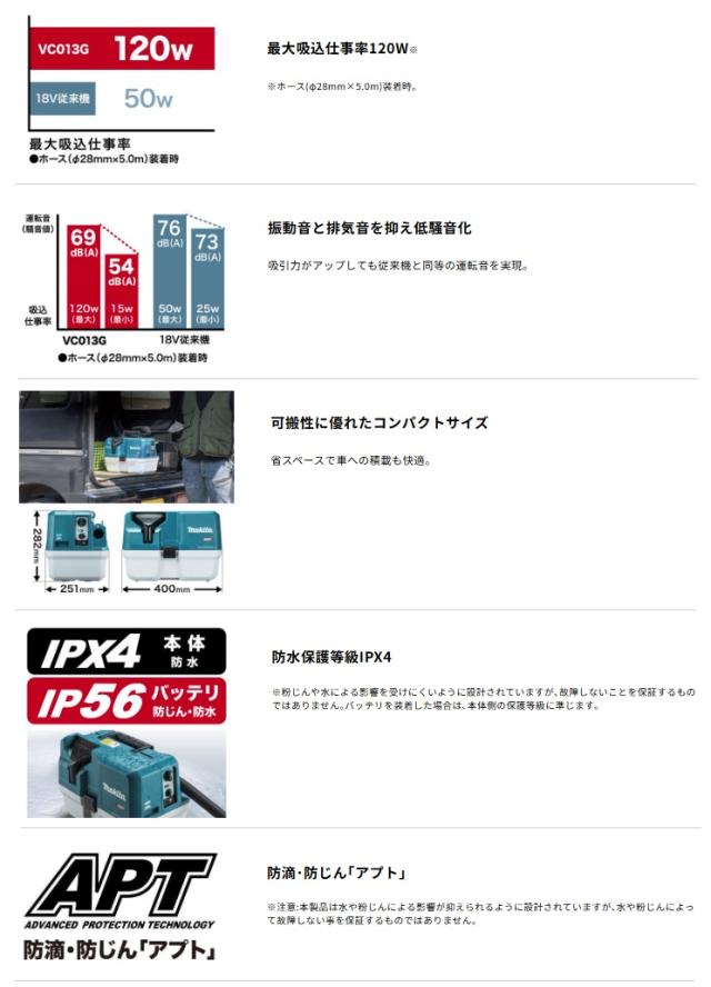 マキタ VC013GZ 充電式集じん機 本体のみ 乾湿両用 無線連動対応 ホースφ28mmx5.0m 40Vmax対応 makita 特
