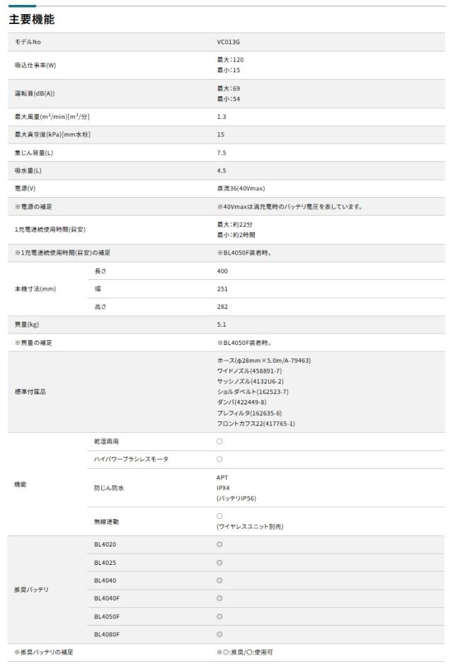マキタ VC013GZ 充電式集じん機 本体のみ 乾湿両用 無線連動対応 ホースφ28mmx5.0m 40Vmax対応 makita 特
