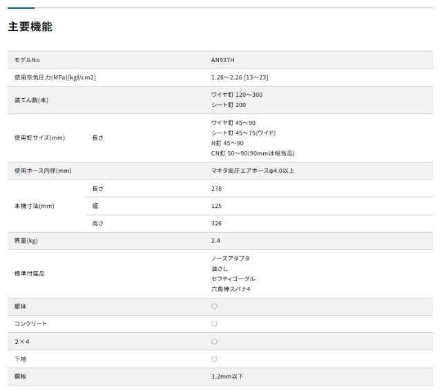 (マキタ) AN937H 90mm高圧エア釘打 赤 プラスチックケース付 エアダスタ付 makita_5