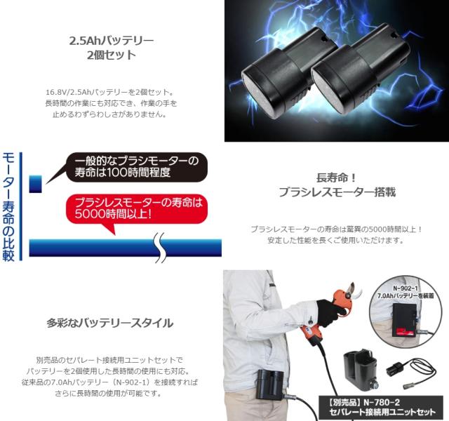 ニシガキ N-770 太丸剪定25 バッテリ+充電器付 最大切断径約25mm 充電式剪定鋏 。_3