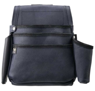 ふくろ倶楽部 SZ-835-3DB 朱雀 剛-GOU 五型三段釘袋 ダークブルー のみ差し・墨つぼホルダー付き 腰袋 牛革 101630 。