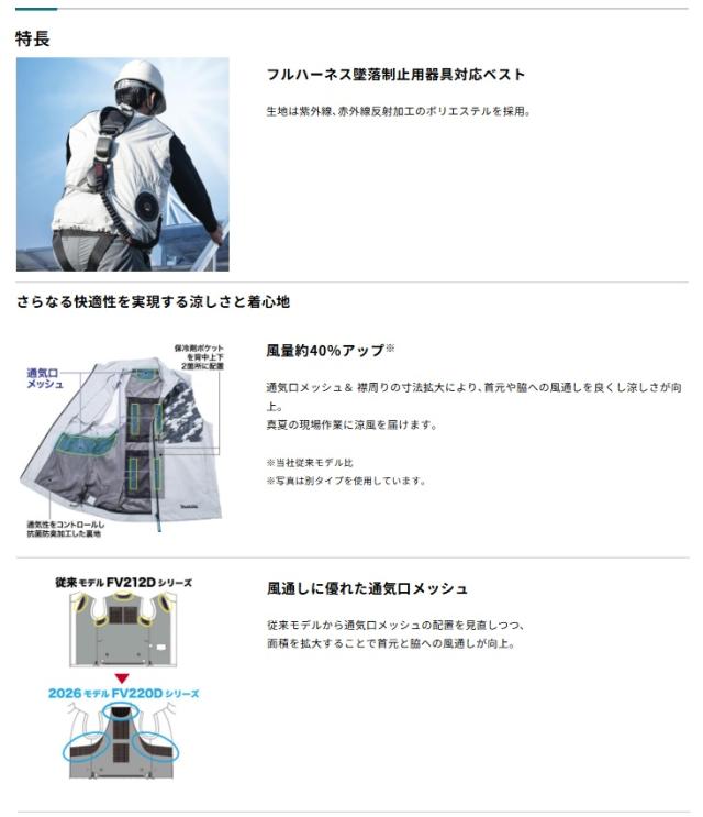 (マキタ) FV420DZ3L 充電式ファンベスト サイズ LL ベスト 服地のみ フルハーネス墜落制止用器具対応ベスト makita_3