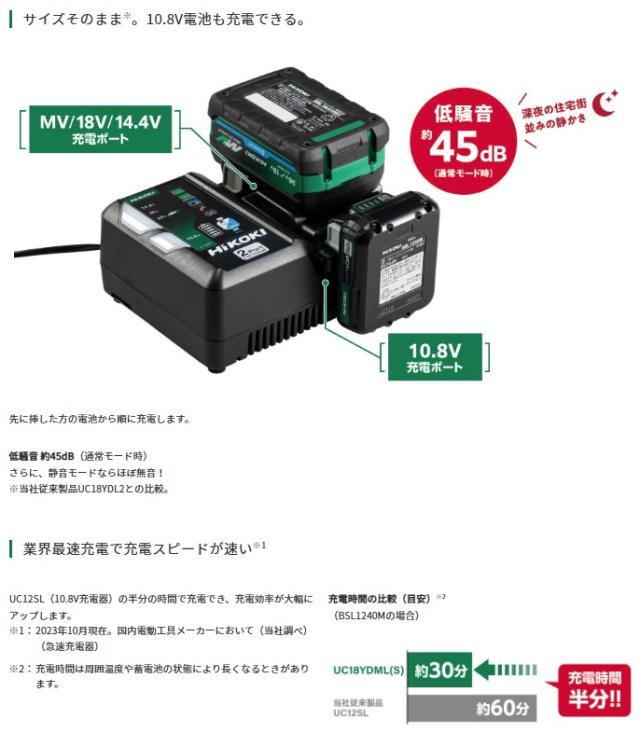 HiKOKI UC18YDML(S) 2ポート急速充電器 UC18YDML(S) 充電器 純正 10.8V 14.4V 18V 36V マルチボルト対応 ハイコーキ 日立_2