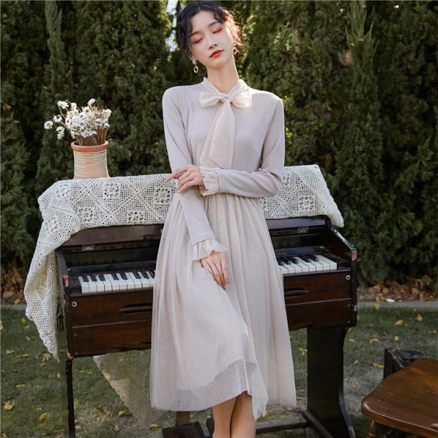 ワンピース レディース 冬 フレアワンピース レディース 冬 ひざ丈 ボウタイ 長袖 フレア シフォン ベルスリーブ ホワイト 白 フェミニンの通販はau Pay マーケット Evergreen エバーグリーン