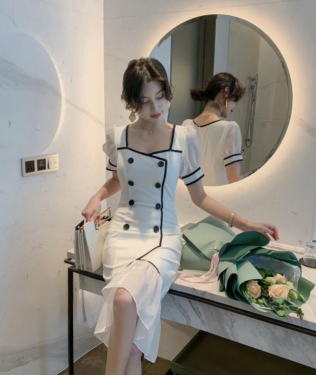 海外最新 ワンピース きれいめ 大人 上品 ひざ丈 マーメイド フィッシュテールスカート 半袖 ホワイト 白 フェミニン 大人可愛い きれいめ 決算特価 送料無料 Www Centrodeladultomayor Com Uy