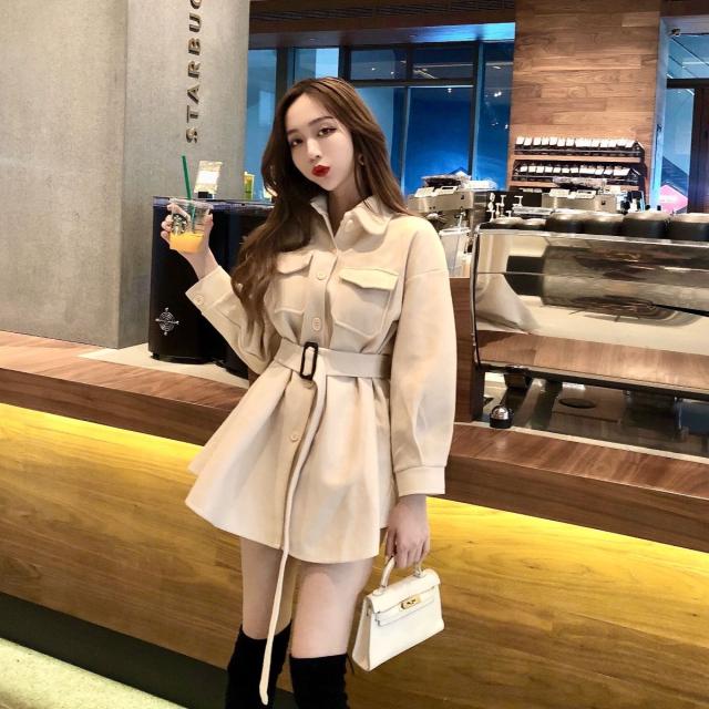 シャツジャケット レディース アウター コート ワンピース 長袖 ハイウエスト ウエストベルト 春 きれいめ こなれ感の通販はau Pay マーケット Evergreen エバーグリーン